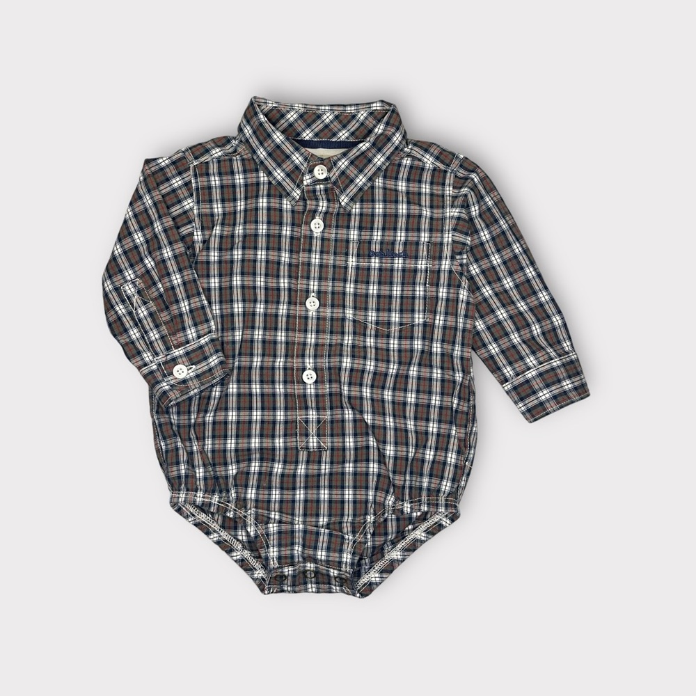 OshKosh B’gosh Holiday Brown Plaid Button Up Collar Bodysuit